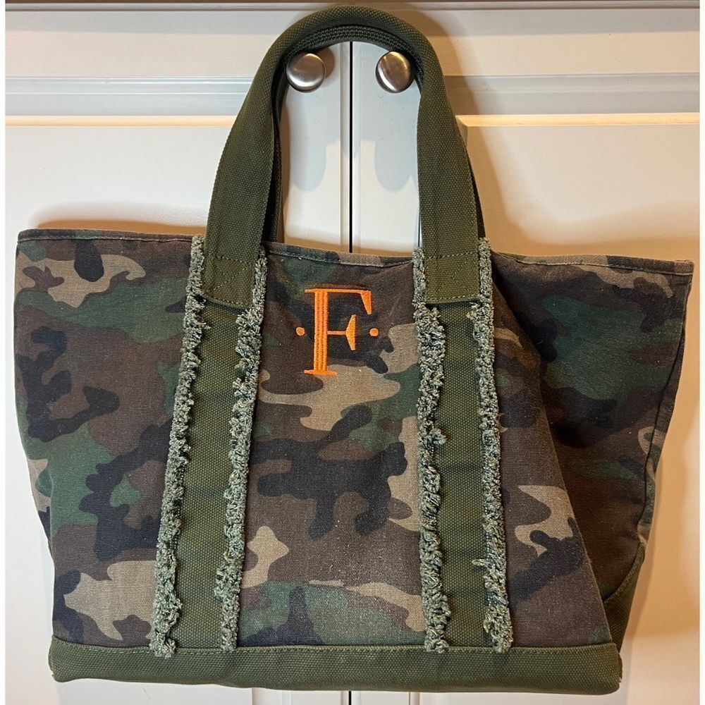 Equipt4u New York Camo Bag Tote “F” Monogramed in Orange/Excellent Condition